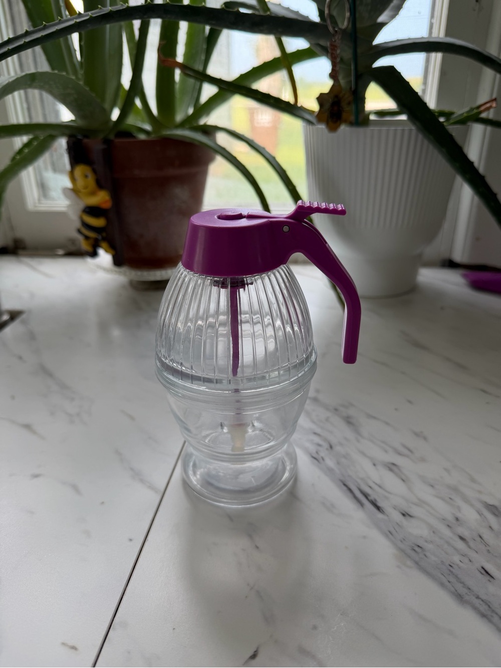 Purple Glass Honey Dispenser